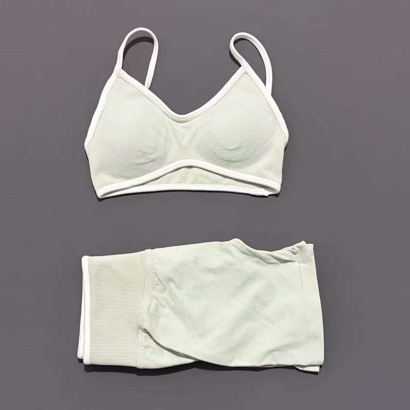 Conjunto Desportivo Feminino 2 Peças | Top e Calções Elásticos | Yoga, Fitness e Corrida