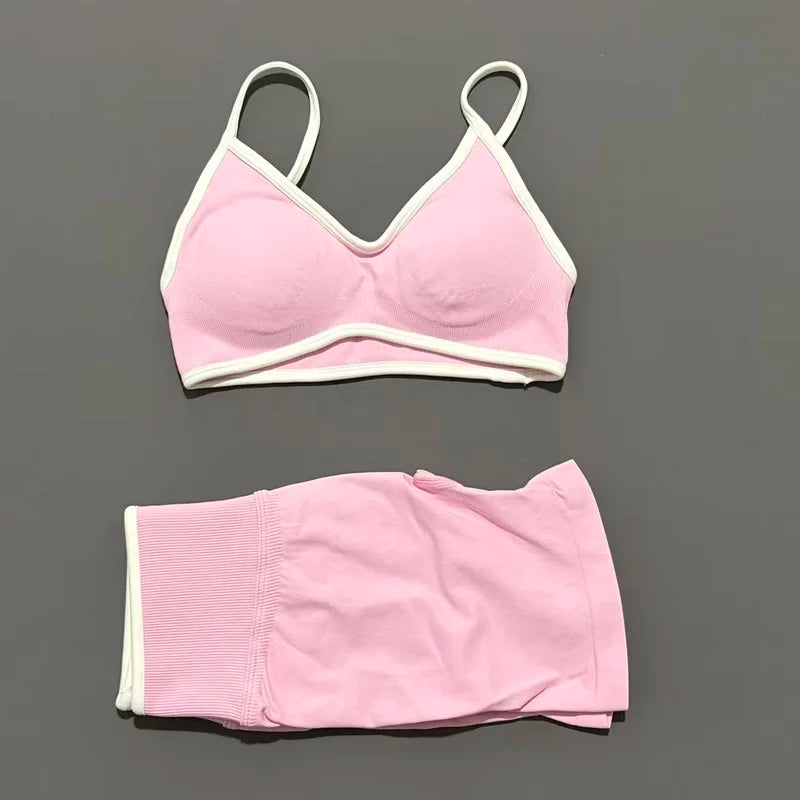 Conjunto Desportivo Feminino 2 Peças | Top e Calções Elásticos | Yoga, Fitness e Corrida