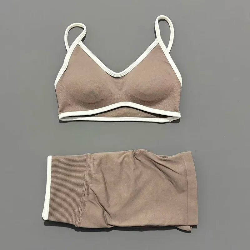 Conjunto Desportivo Feminino 2 Peças | Top e Calções Elásticos | Yoga, Fitness e Corrida