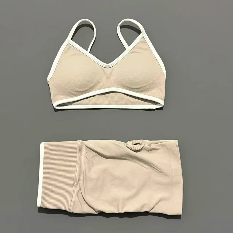 Conjunto Desportivo Feminino 2 Peças | Top e Calções Elásticos | Yoga, Fitness e Corrida