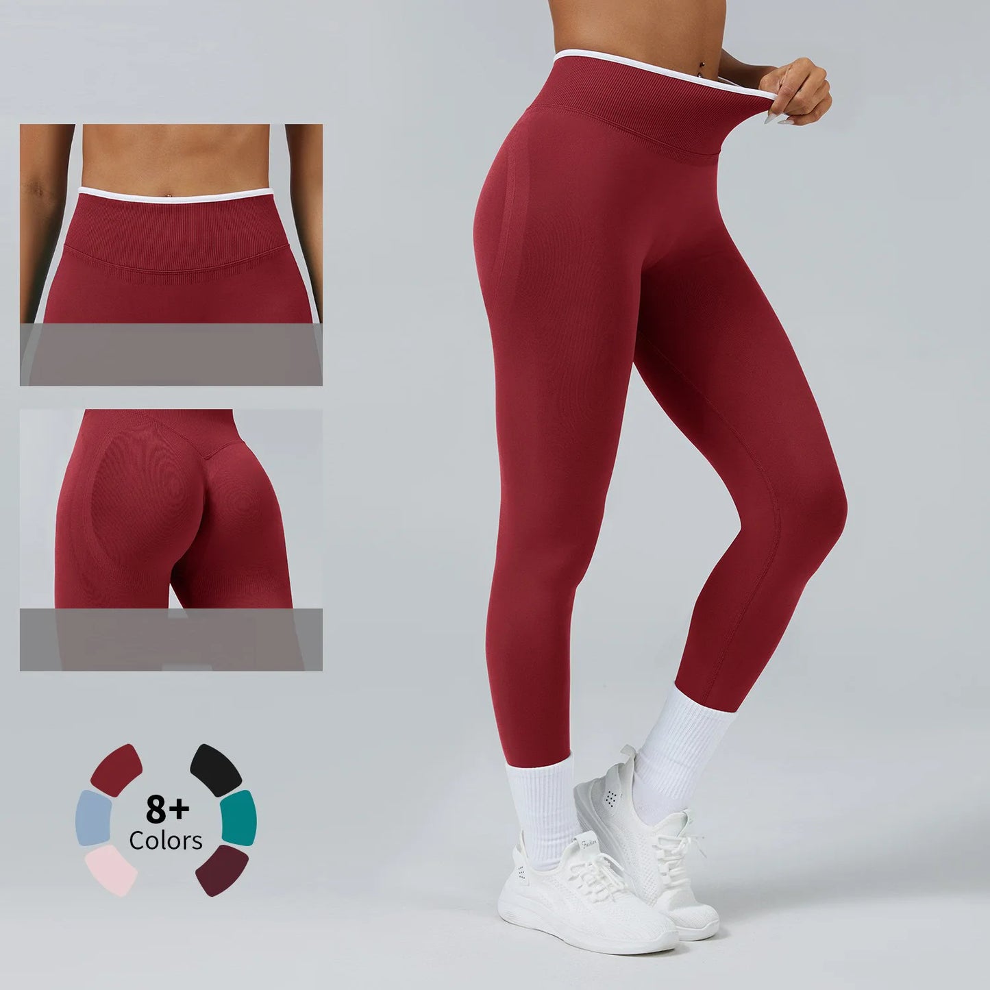 Leggings de Yoga Sem Costura de Cintura Média | Push-Up | Fitness e Corrida