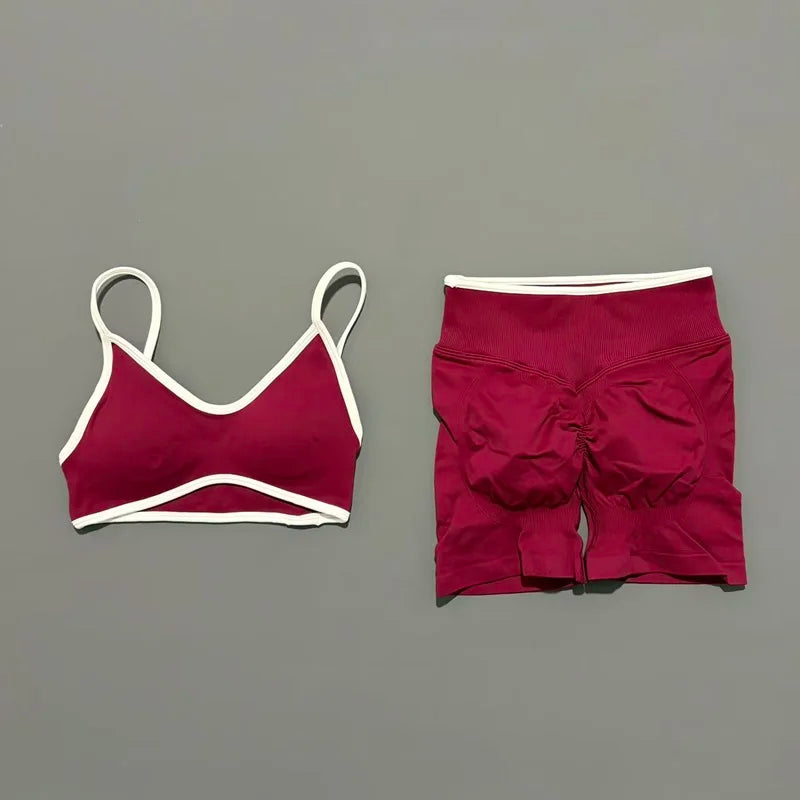 Conjunto Desportivo Feminino 2 Peças | Top e Calções Elásticos | Yoga, Fitness e Corrida