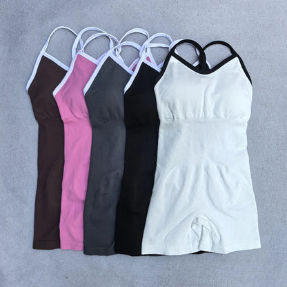 Fato de Yoga Sem Costura de Verão para Mulher | Conjunto de Ginásio com Top e Pantalonas