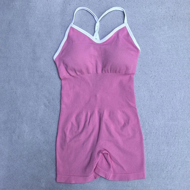 Fato de Yoga Sem Costura de Verão para Mulher | Conjunto de Ginásio com Top e Pantalonas