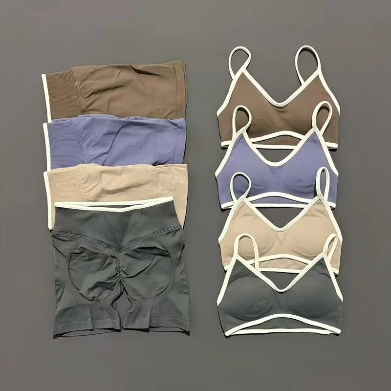 Conjunto Desportivo Feminino 2 Peças | Top e Calções Elásticos | Yoga, Fitness e Corrida
