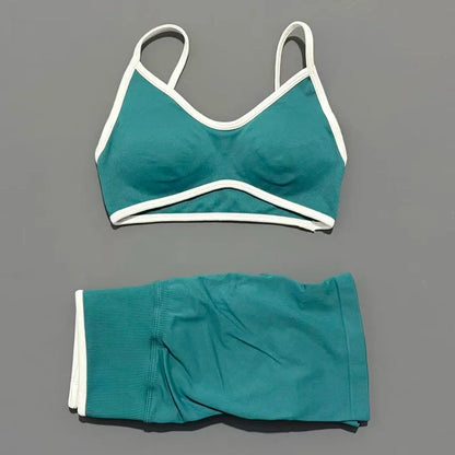 Conjunto Desportivo Feminino 2 Peças | Top e Calções Elásticos | Yoga, Fitness e Corrida