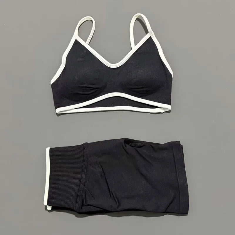 Conjunto Desportivo Feminino 2 Peças | Top e Calções Elásticos | Yoga, Fitness e Corrida