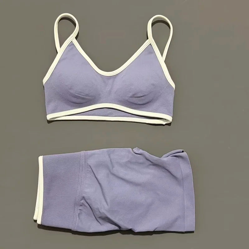 Conjunto Desportivo Feminino 2 Peças | Top e Calções Elásticos | Yoga, Fitness e Corrida