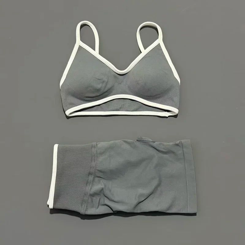 Conjunto Desportivo Feminino 2 Peças | Top e Calções Elásticos | Yoga, Fitness e Corrida