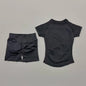 Conjunto Fitness Feminino 2 Peças | Camiseta Manga Curta e Shorts Canelado Cintura Alta | Empina Bumbum
