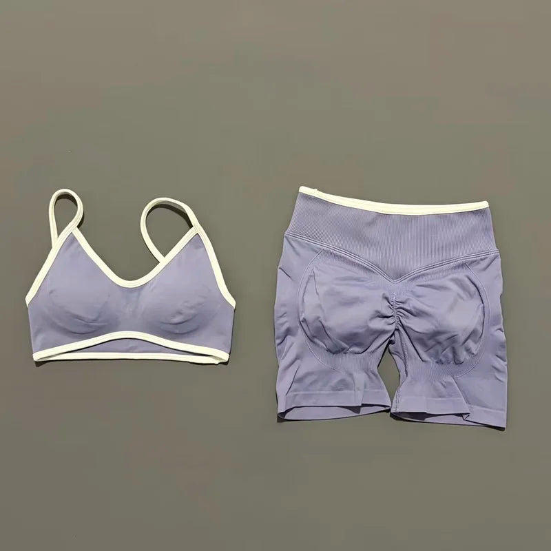 Conjunto Desportivo Feminino 2 Peças | Top e Calções Elásticos | Yoga, Fitness e Corrida