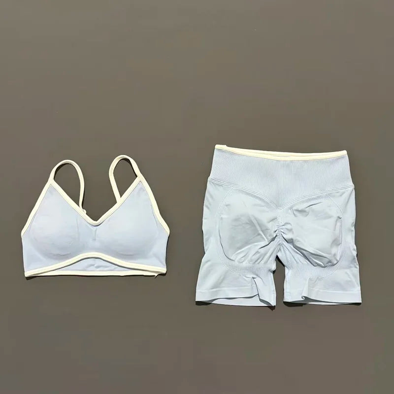Conjunto Desportivo Feminino 2 Peças | Top e Calções Elásticos | Yoga, Fitness e Corrida